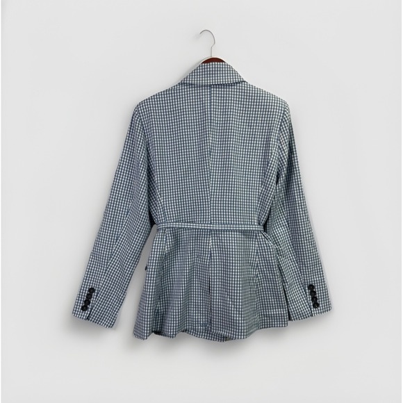 Avec Les Filles Women Sz Med Blue Pinstripe Notch Lapel Belted Blazer Jacket NWT - Picture 2 of 8